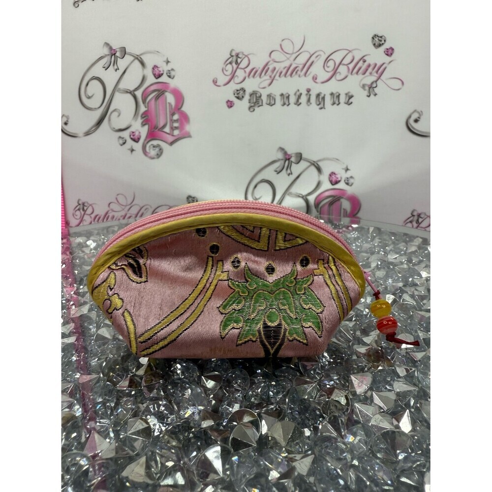 Mini bag beads Pink Embroidered Silk Cosmetic Pouch